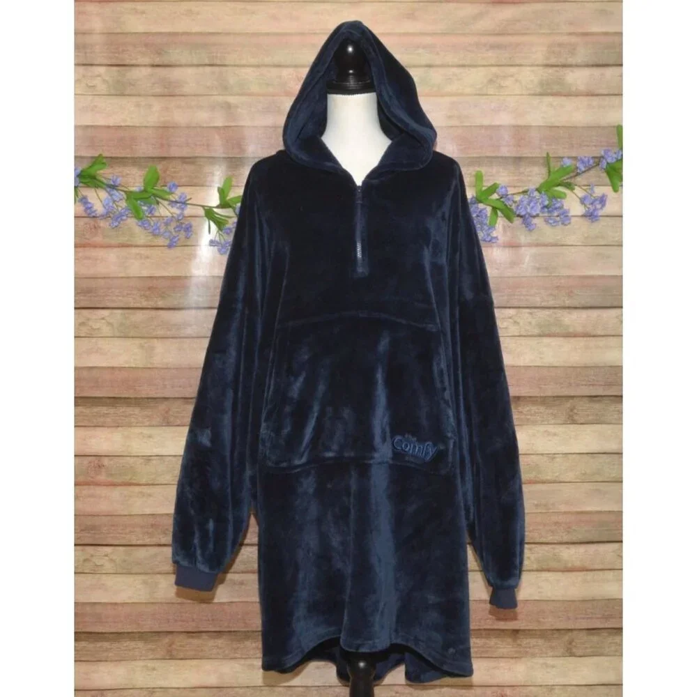 The Comfy Original Quarter-Zip Wearable Blanket Navy Blue One Size SO Soft Cozy